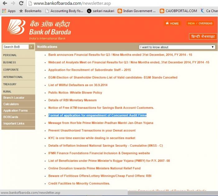 Bank Of Baroda Concurrent Audit Empanelment Details